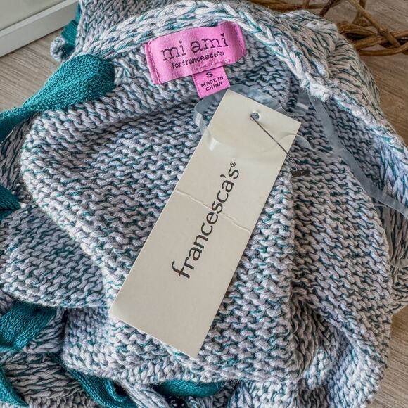 NWT-Miami of Francesca’s, Alice Lace Up Pullover Sweater-Teal-Women’s Size Small - Picture 6 of 10